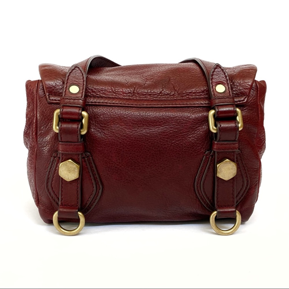 Marc Jacobs Burgundy red leather gold hardware flap open top handles purse bag - Picture 3 of 16